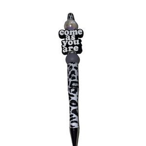 Come as you are beaded pen handmade black leopard cheetah white bling NEW